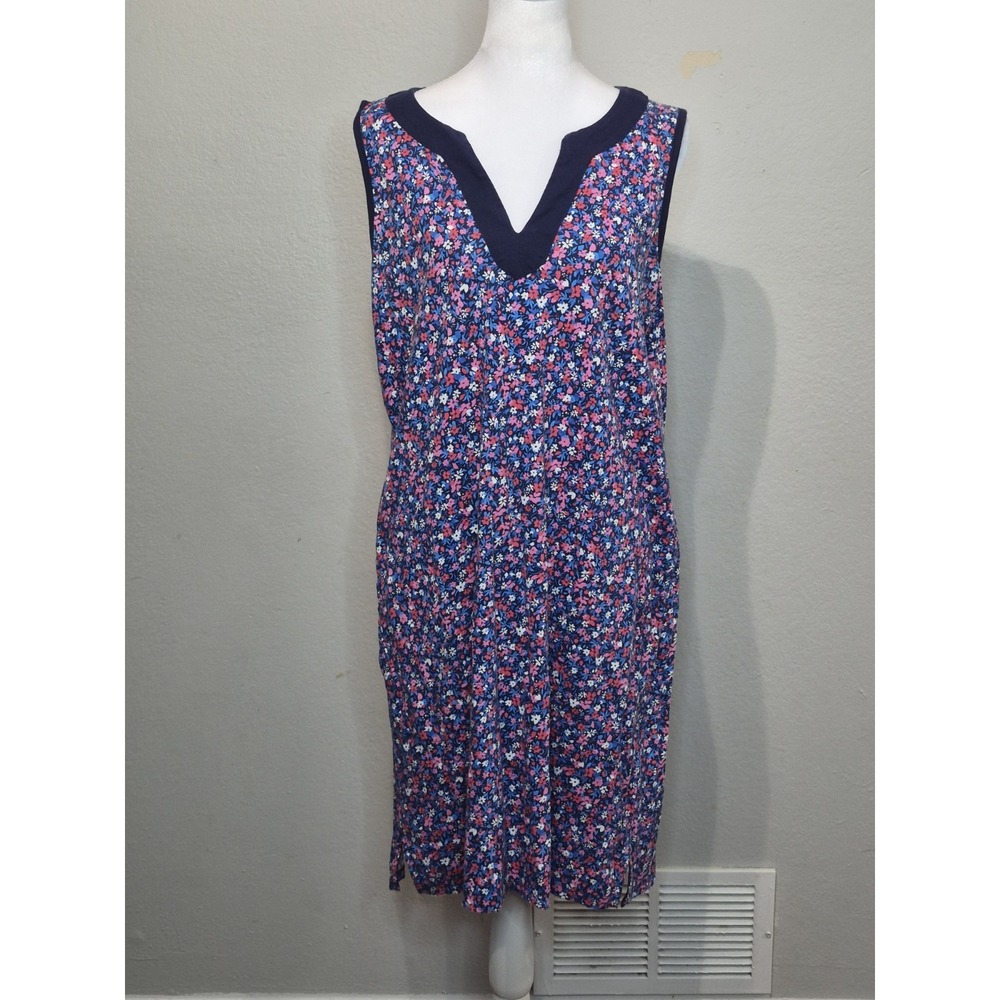Draper James x Lands End Women Pink Blue Floral Sleeveless Shift Dress Medium